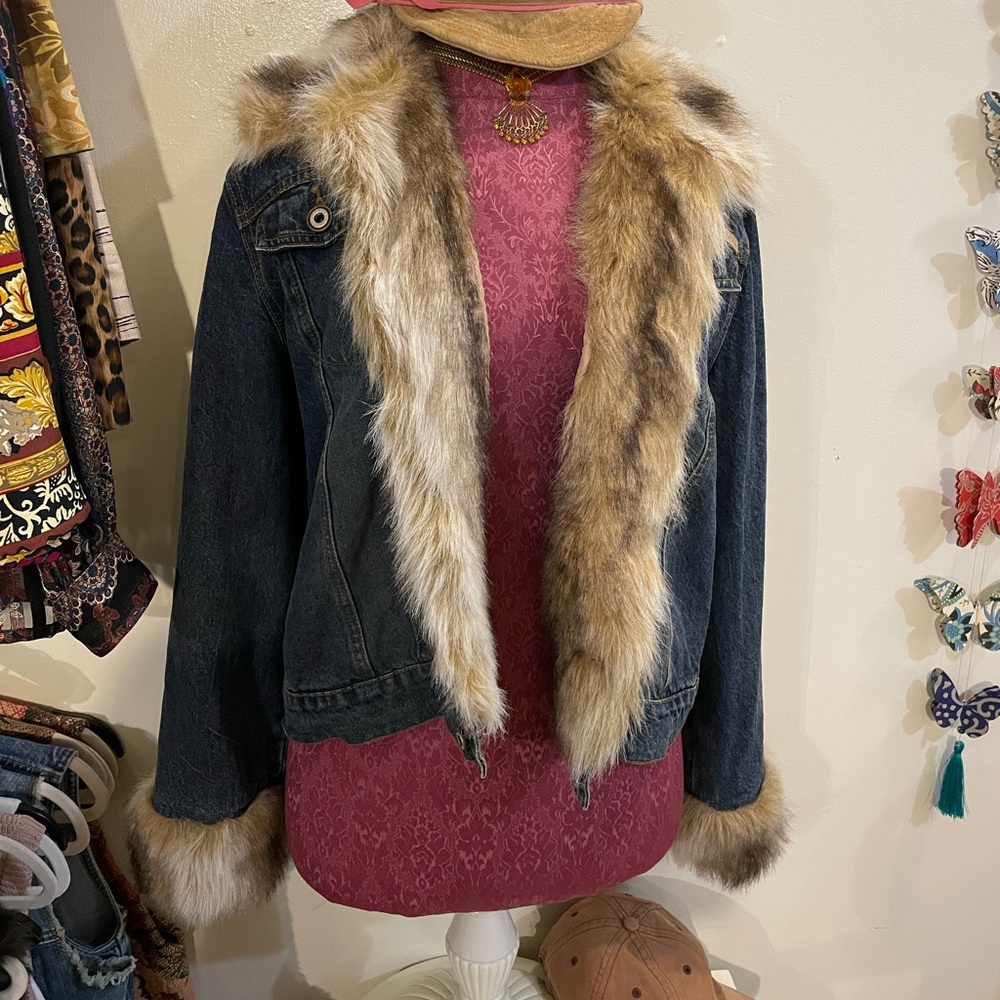 One Tuff Babe Vintage Y2K Jean Jacket with Fur